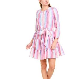 J Crew Belted button-up dress in pastel stripe
